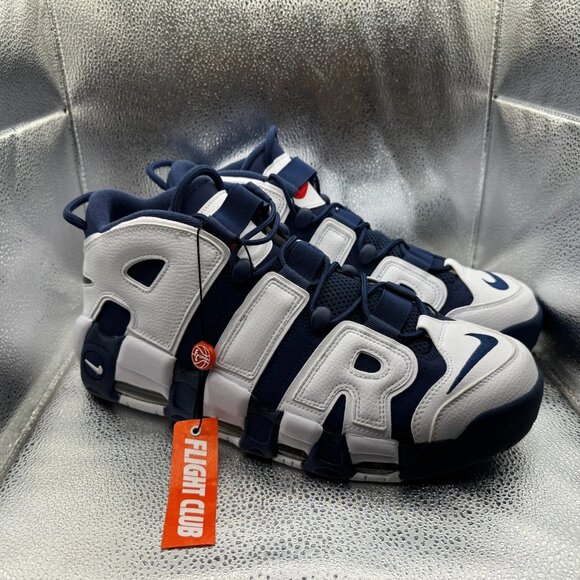 Size 14 Nike Air More Uptempo '96 Mens White Navy Blue Shoes FQ8182-100 - Picture 1 of 11